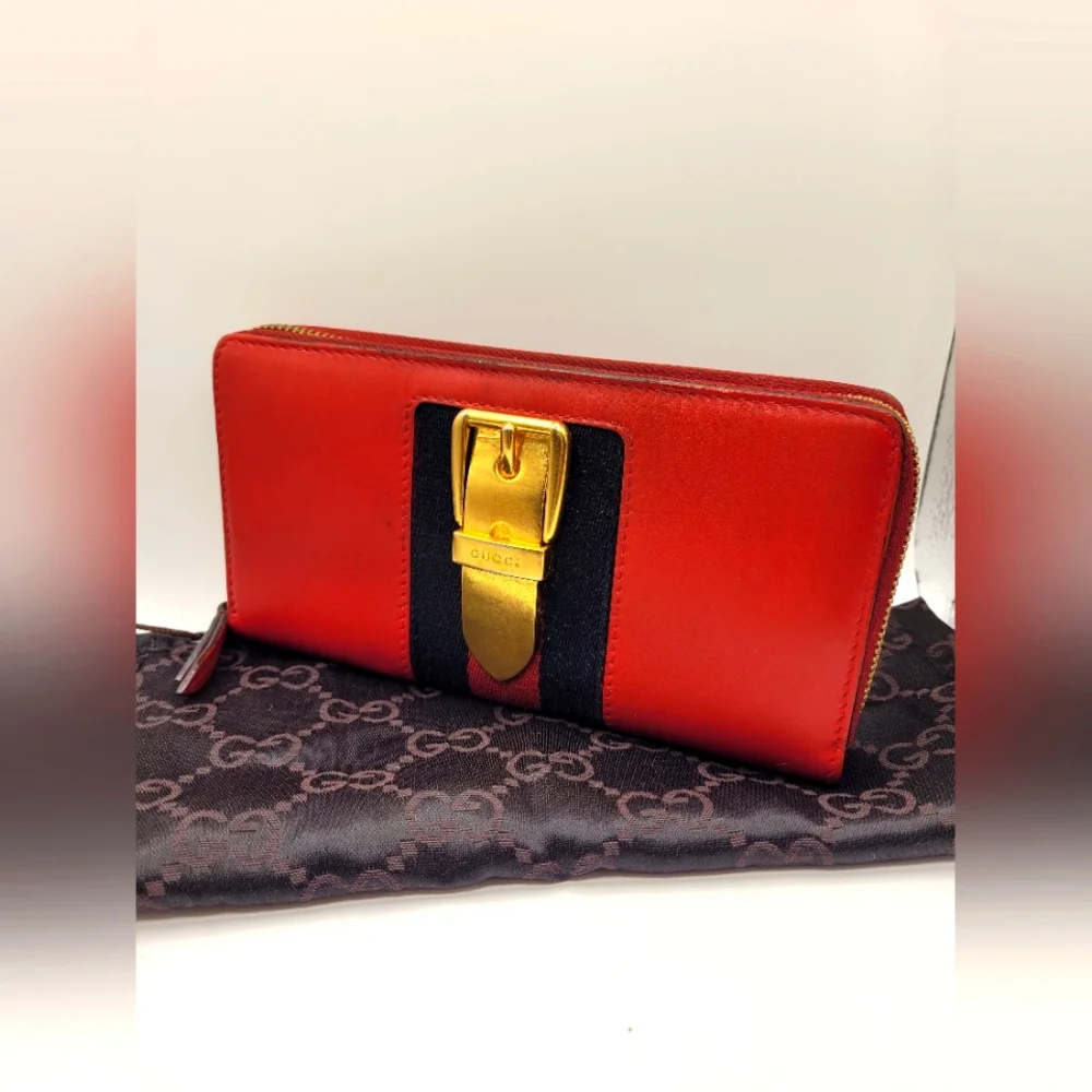 Gucci Sylvie Leather Long Red Sherry Line Wallet - Picture 2 of 6